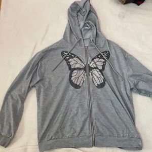Gray hoodie with butterfly